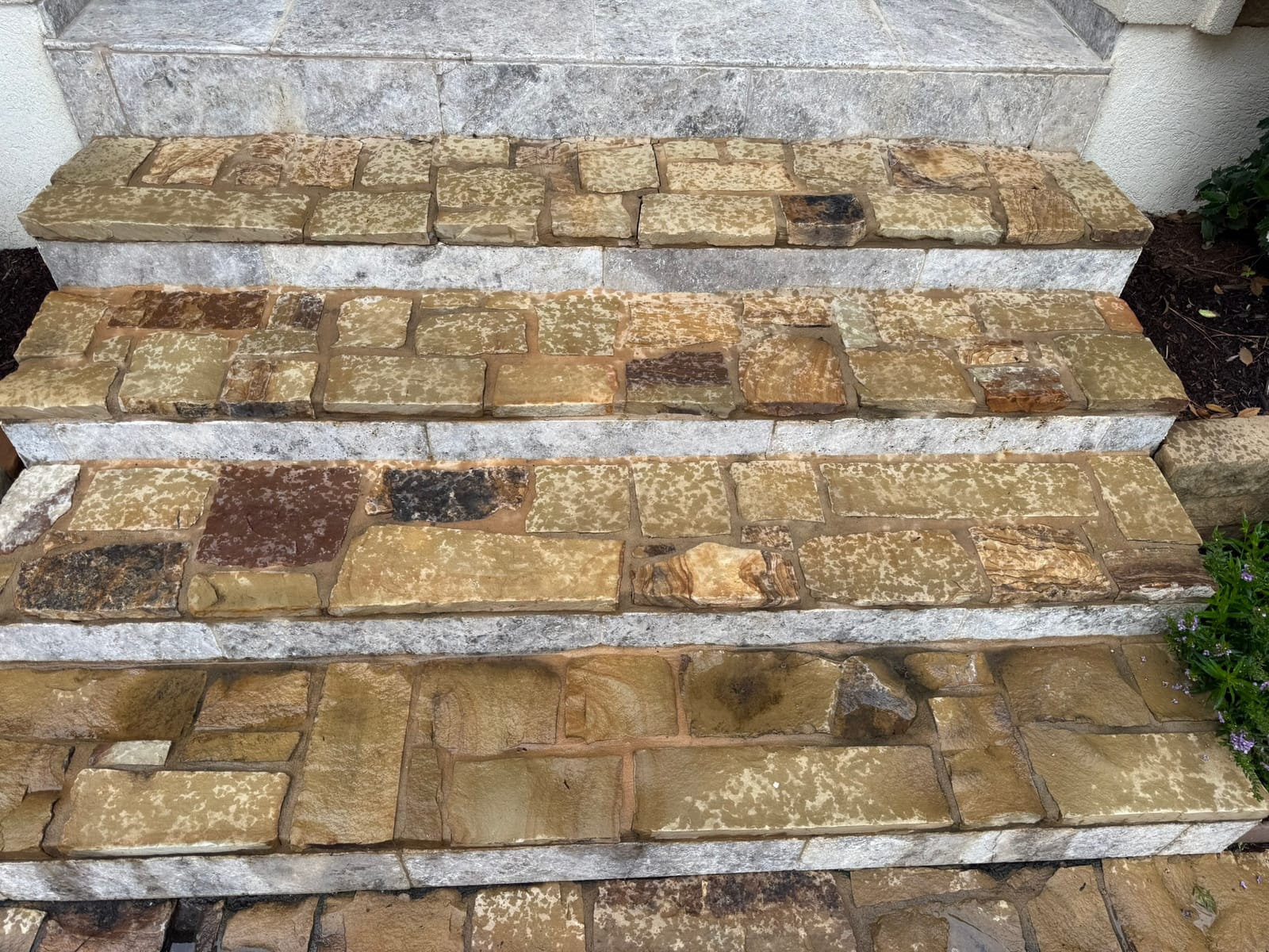 Natural stone entry steps, dry-laid and pointed